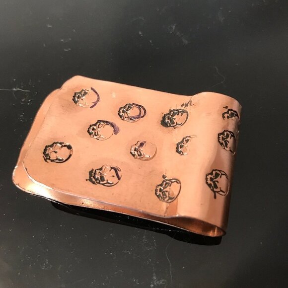 Rustic Skull Solid Copper Money Clip Artisan Handmade Stamped Biker Unisex Gift - Picture 7 of 9